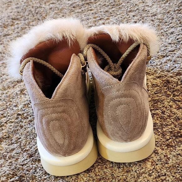 Chic Pink Suede Fur Accent Ankle Boots Youth Size 3 NWOT Made in Italy - Picture 3 of 7